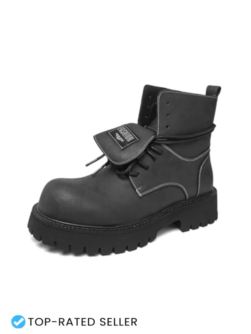 Men's Faux Leather Lace-Up High Top Platform Derby Boots Chunky Lug Heel Ankle